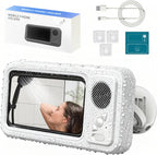 Waterproof Phone Holder with Speaker, Shower Phone Holder Waterproof, Shower Phones Holder with Wireless Bluetooth Speaker with 360° Rotation Ipx4 Aqua with Shower Play(White)